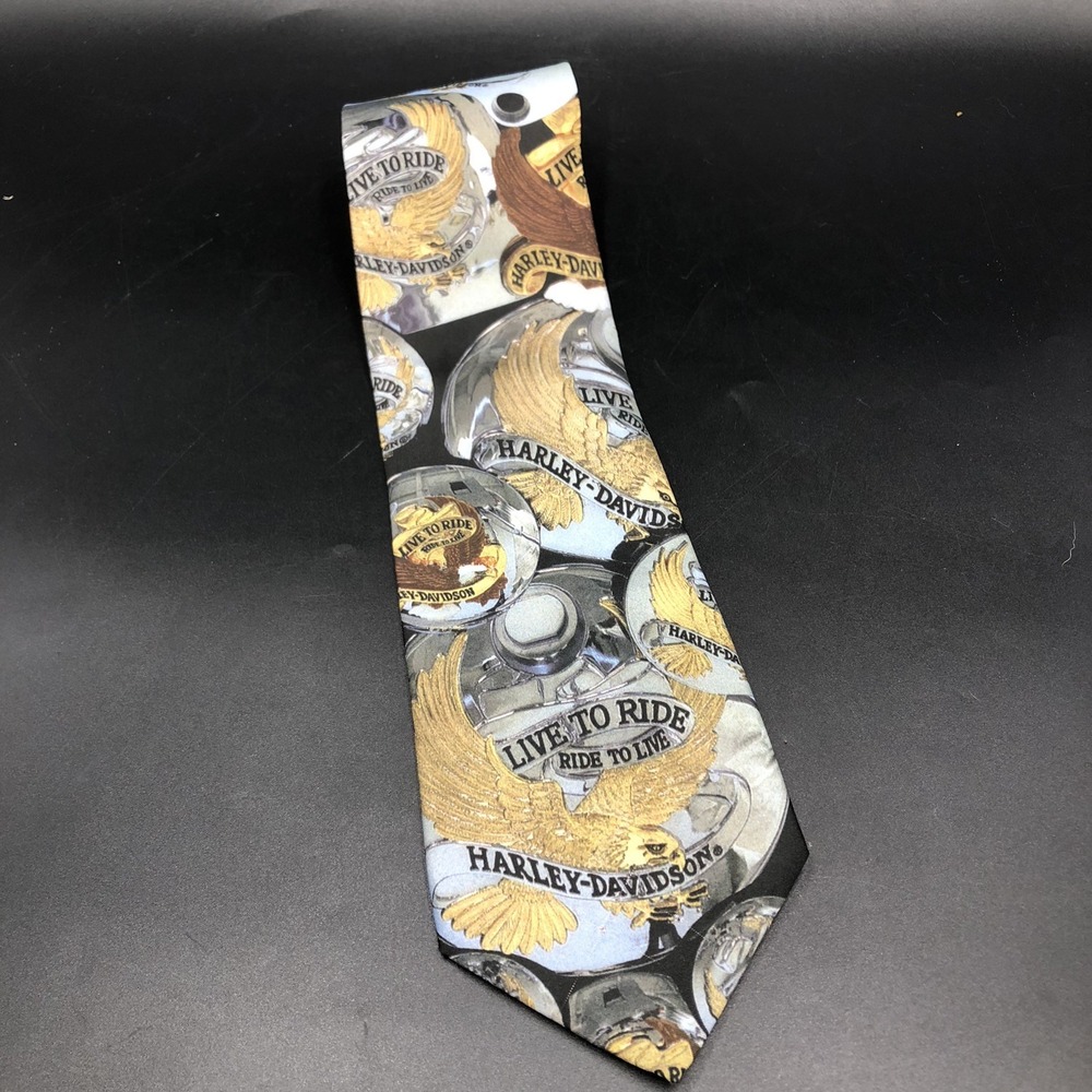 Ralph Marlin 1995 Necktie Tie "Harley Davidson Live To Ride" 137240 Made‎ in USA